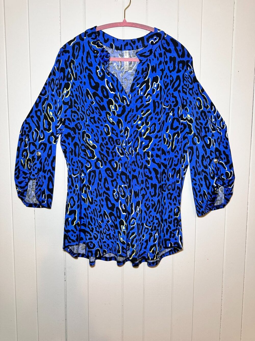 Dear Scarlett blouse vibrant blue leopard print